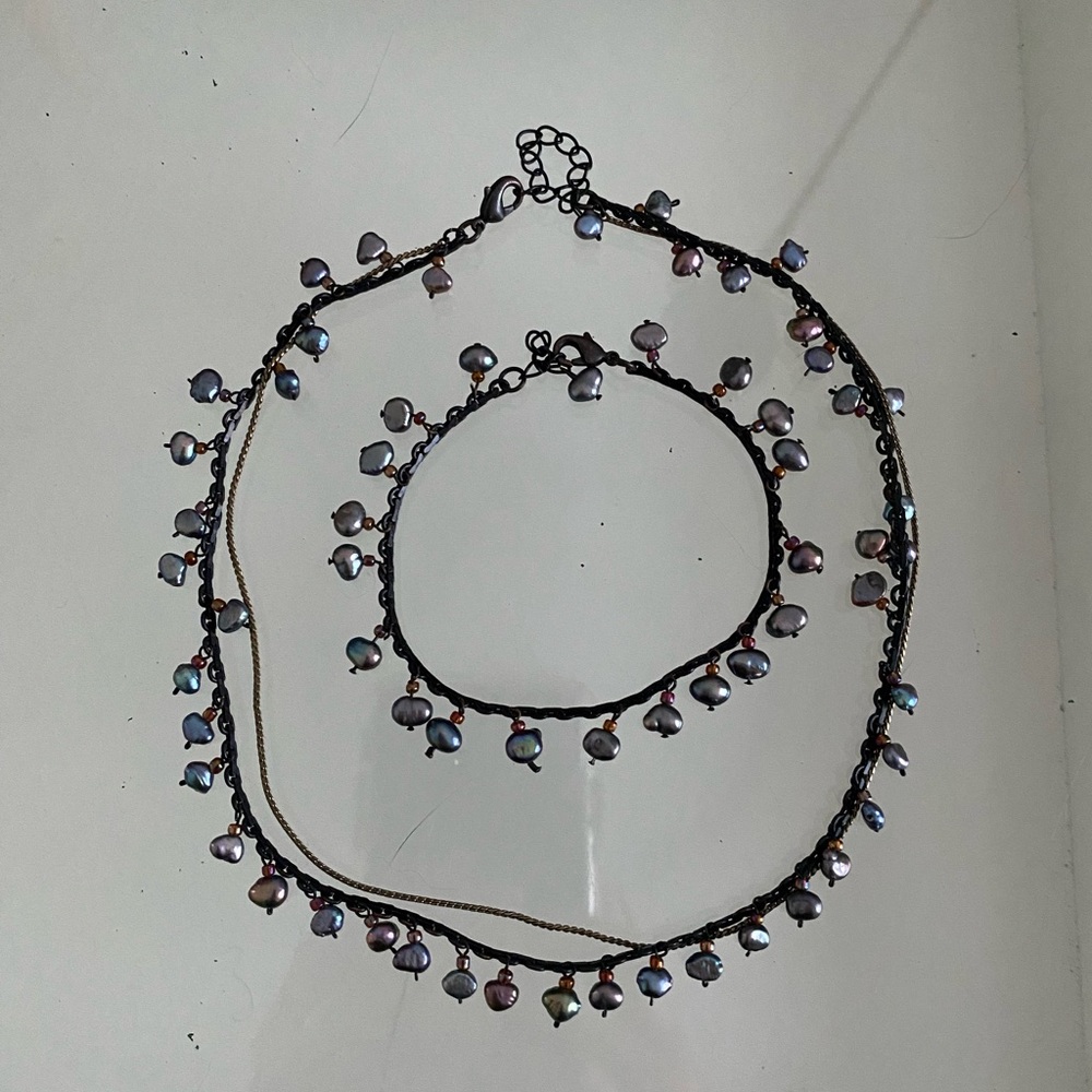 y2k pearl bracelet and choker necklace set